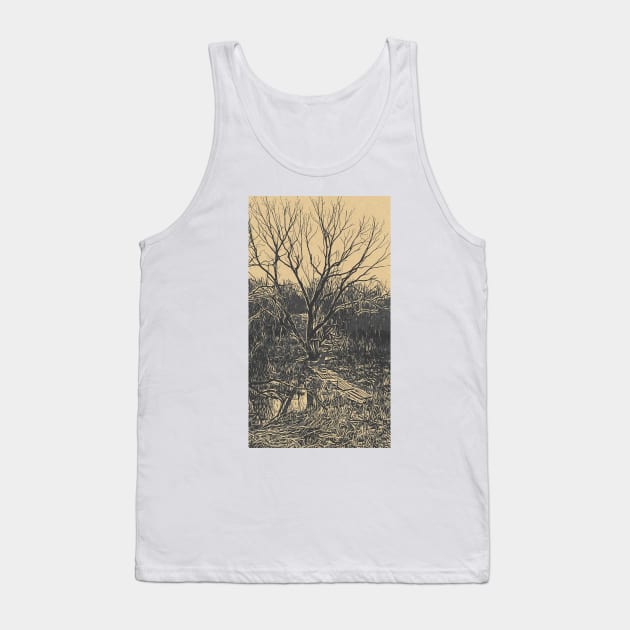 Old tree and stream with a ferry Tank Top by EvgeniiV